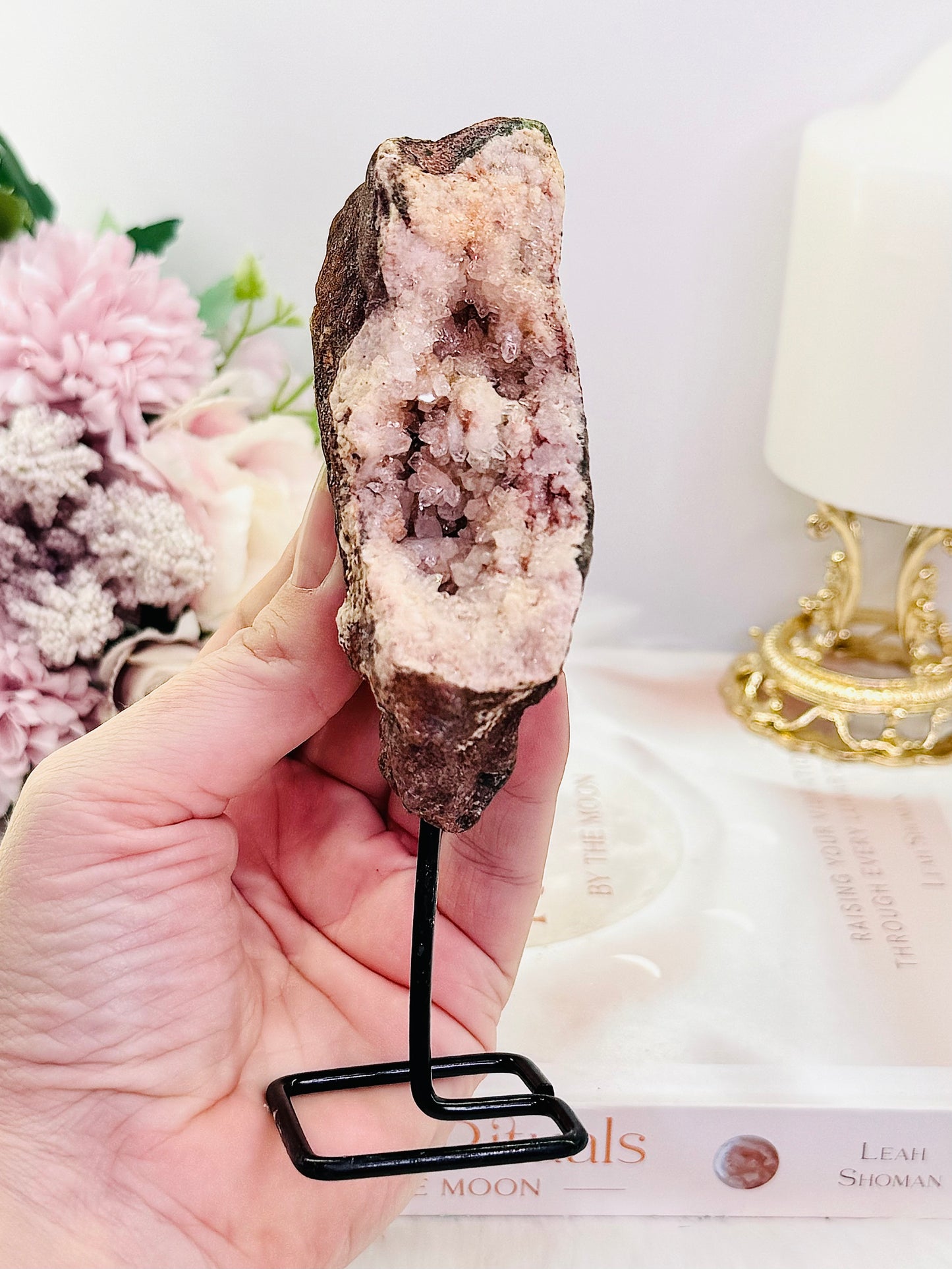 Beautiful Large 15cm Natutal Pink Amethyst Geode on Stand from Brazil