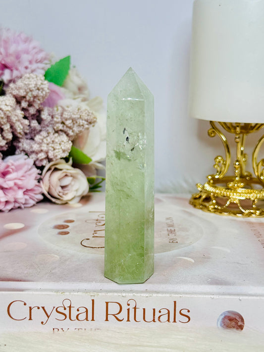 Natural Prasiolite | Green Amethyst Tower 9.5cm with Rainbows