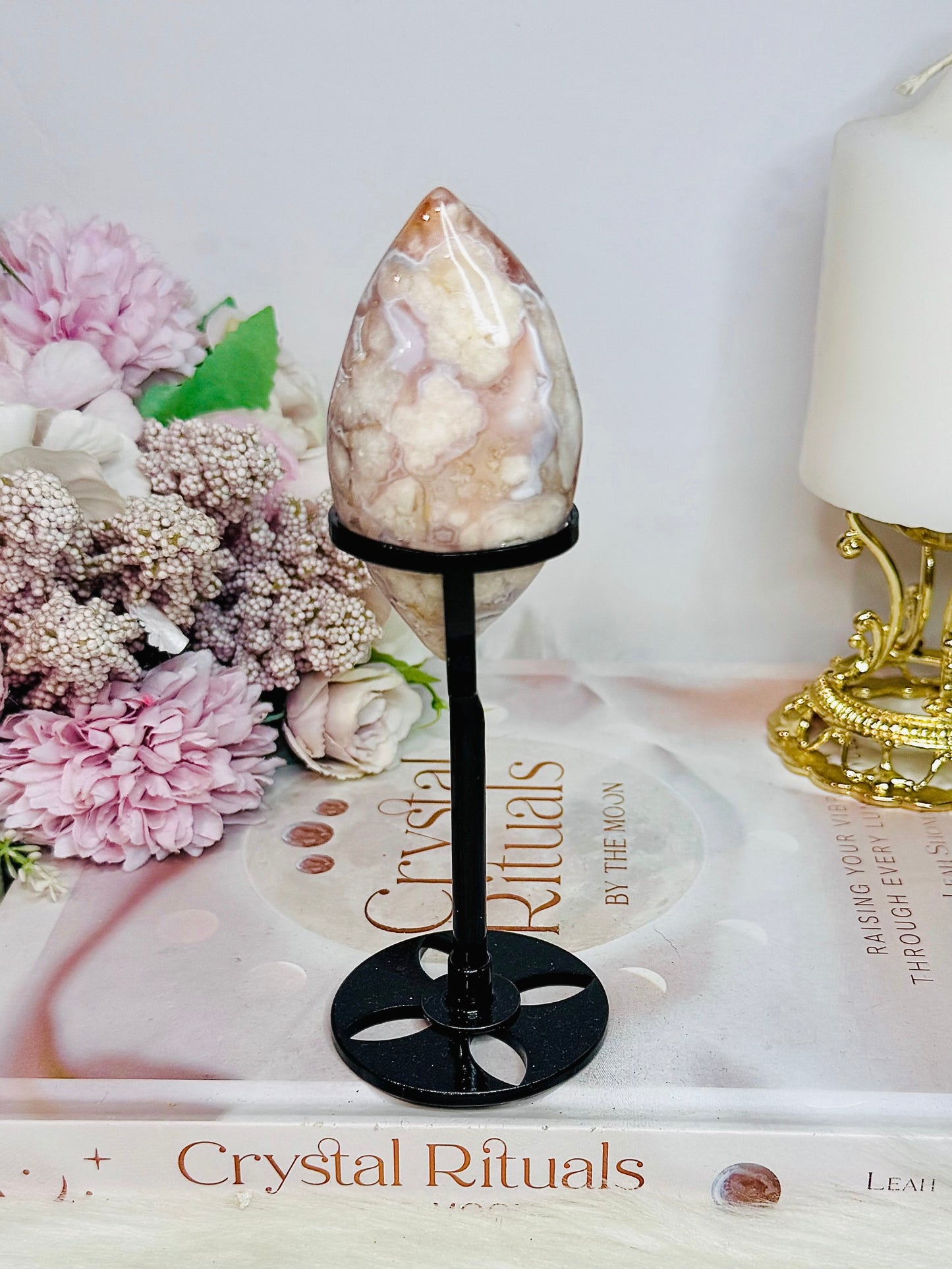 Flower Agate Egg On Stand 14.5cm