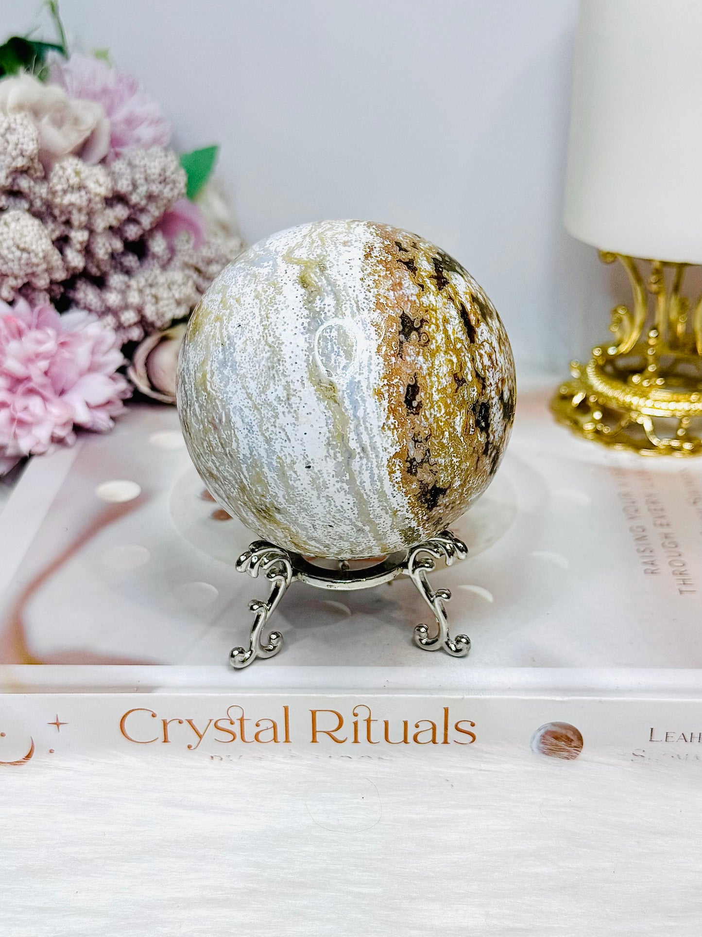 Large Ocean Jasper Sphere On Stand 480g