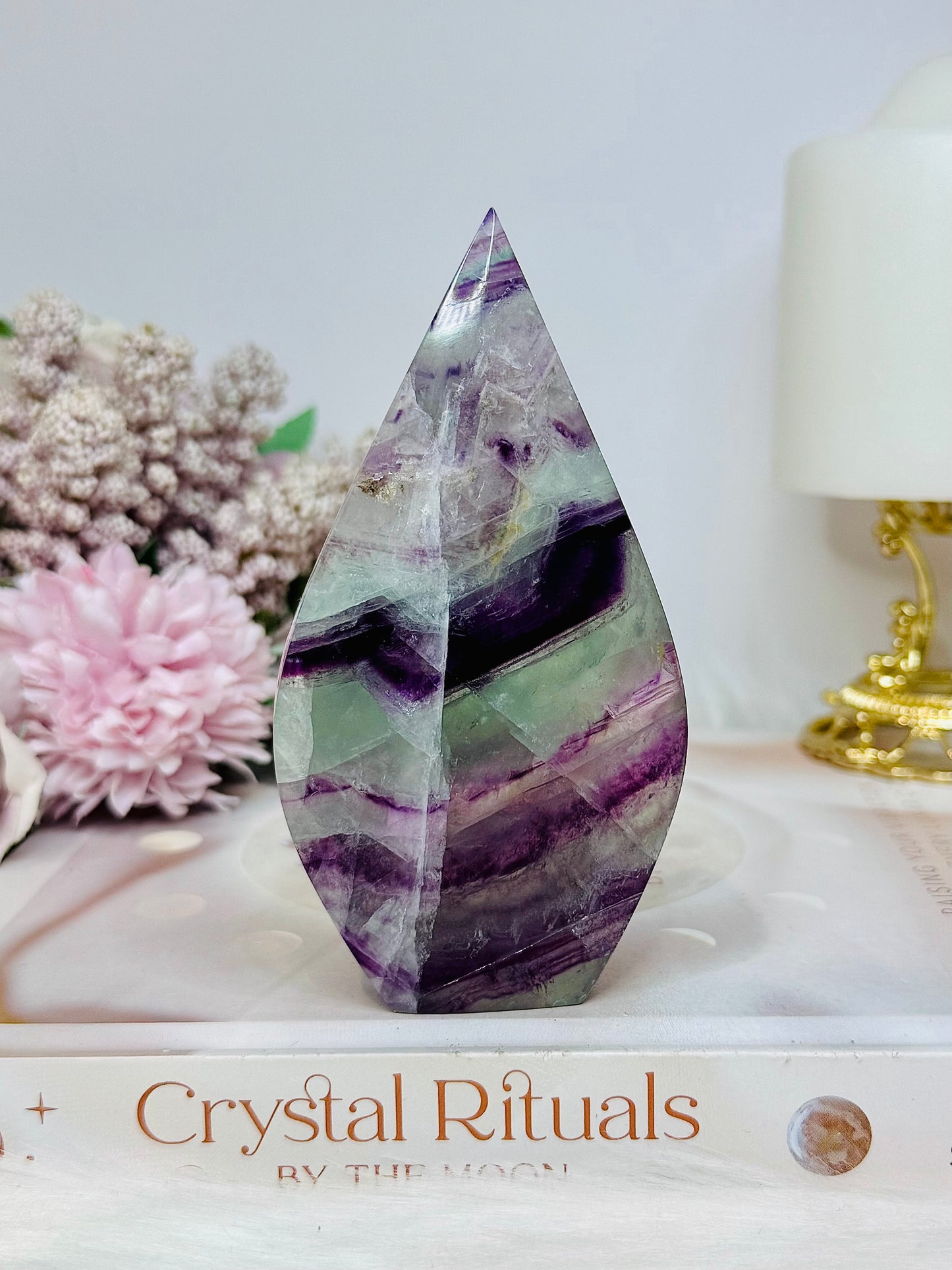 High Grade Large Fluorite Flame with Rainbows 11cm