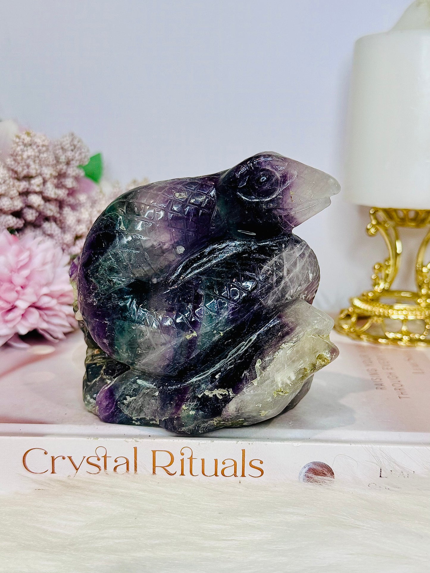 Rainbow Fluorite Carved Snake 662grams