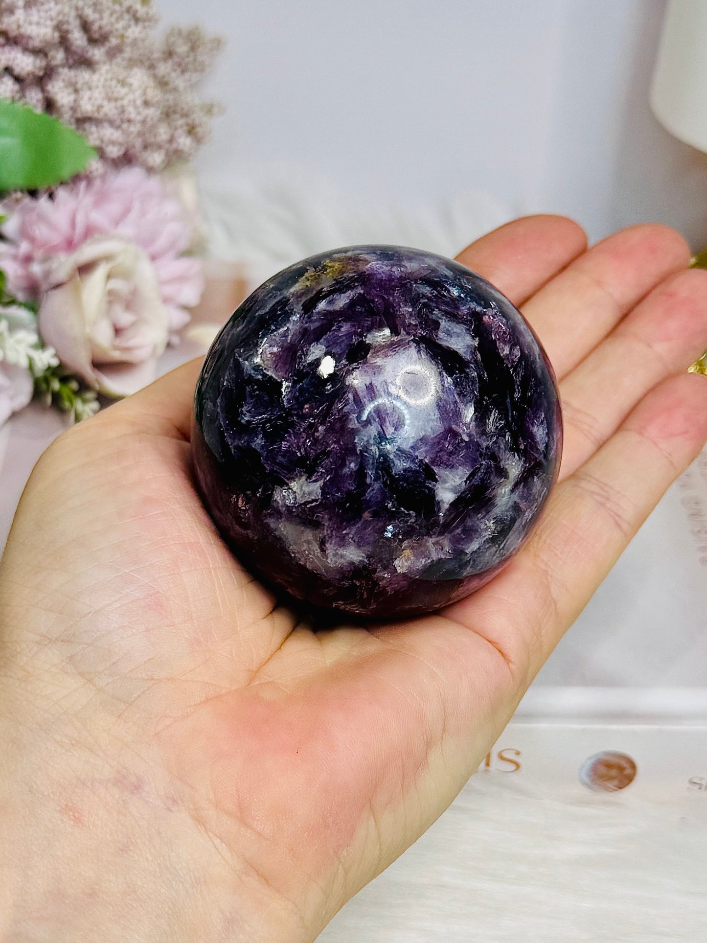 Large Lepidolite | Purple Mica Sphere on Stand 321g