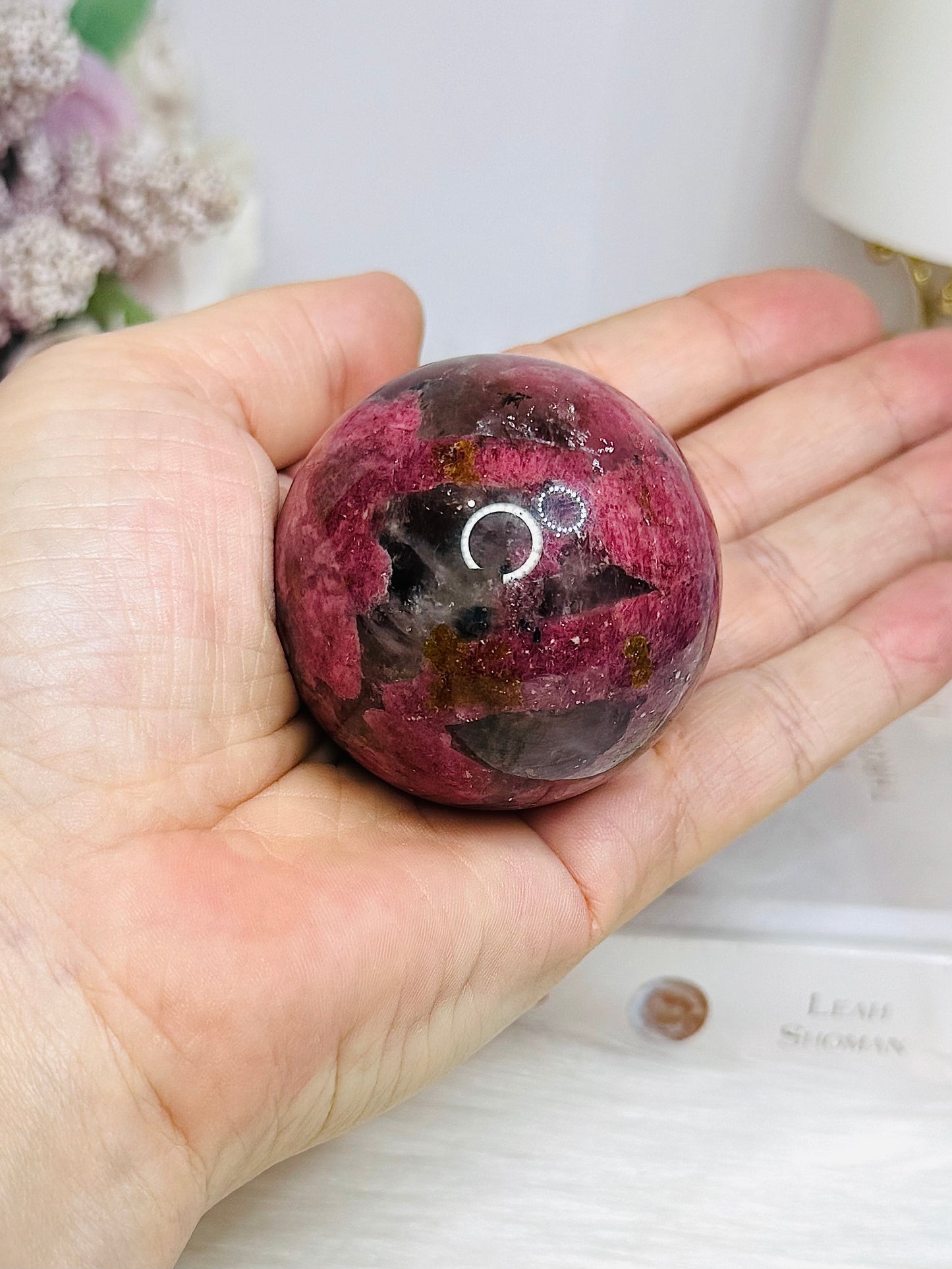 High Grade Rhodonite Sphere On Stand 200g