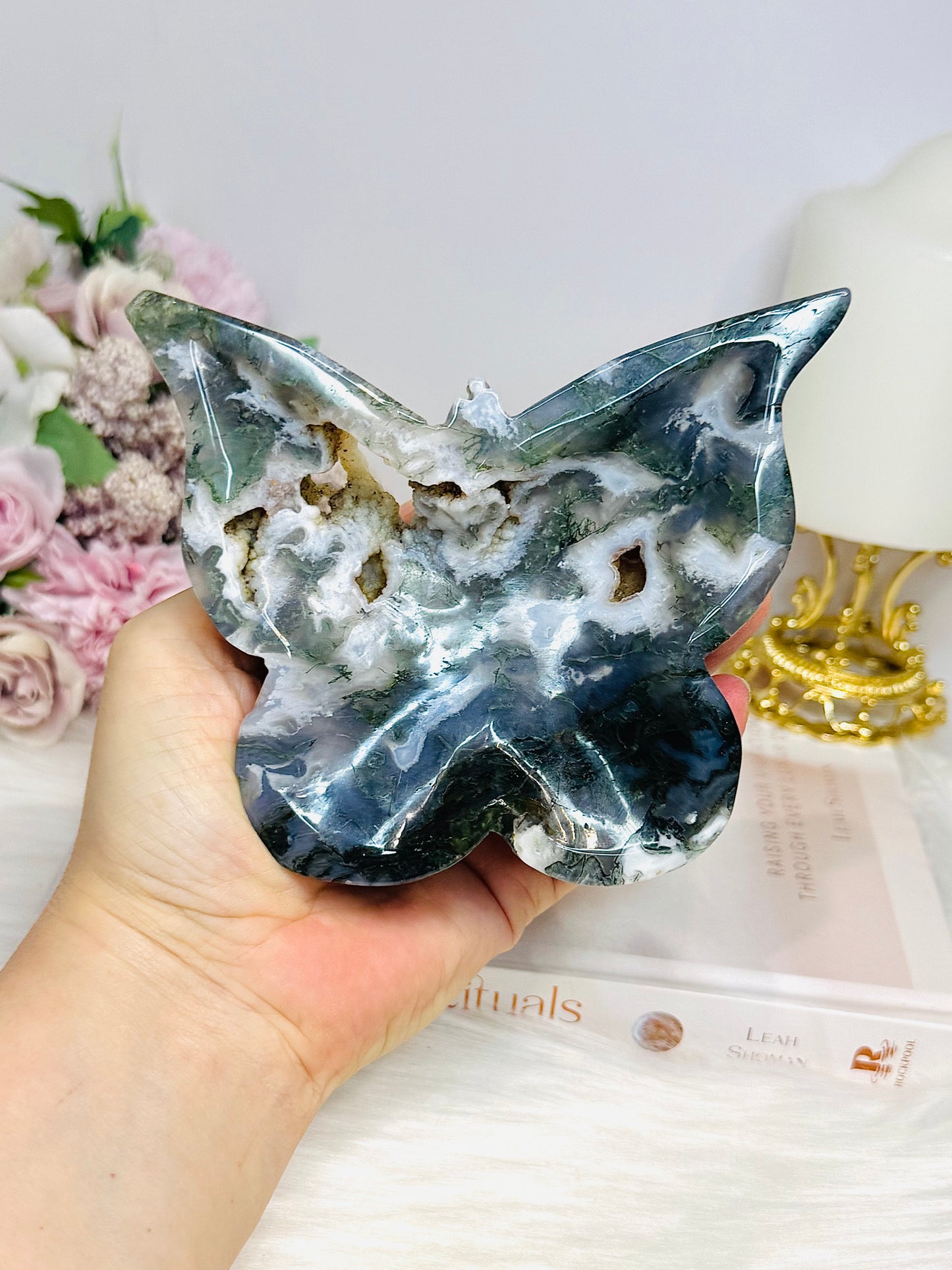 Moss Agate Druzy Butterfly Bowl 12cm