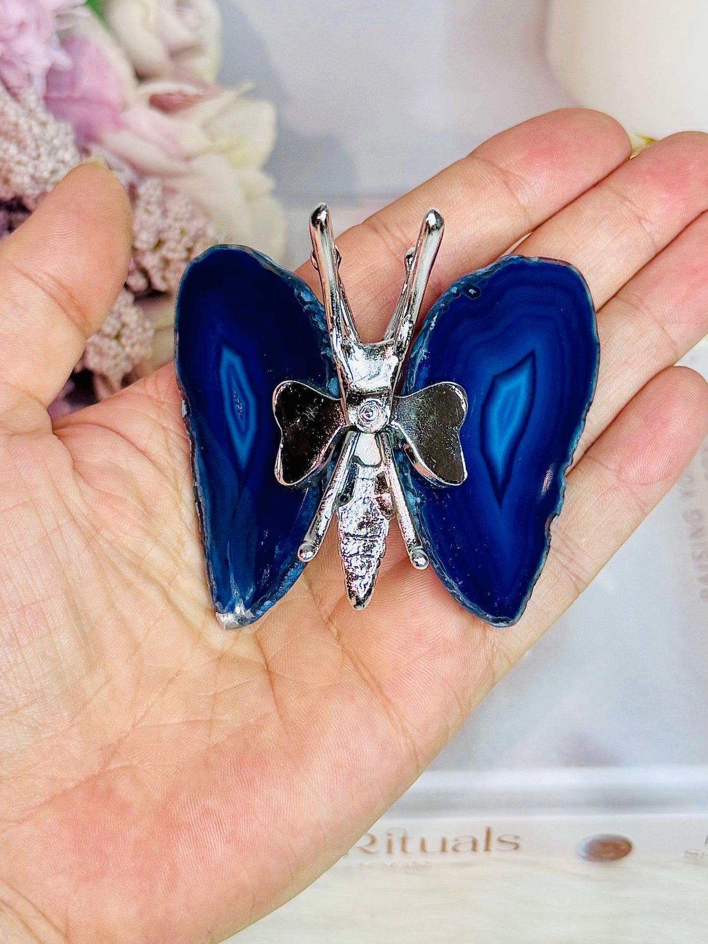 Beautiful Blue (dyed) & Silver Agate Butterfly