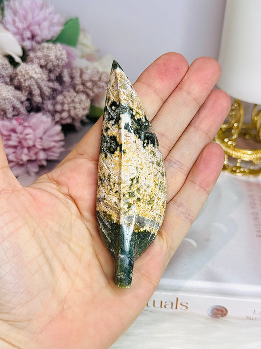 Ocean Jasper Carved Leaf 10.5cm