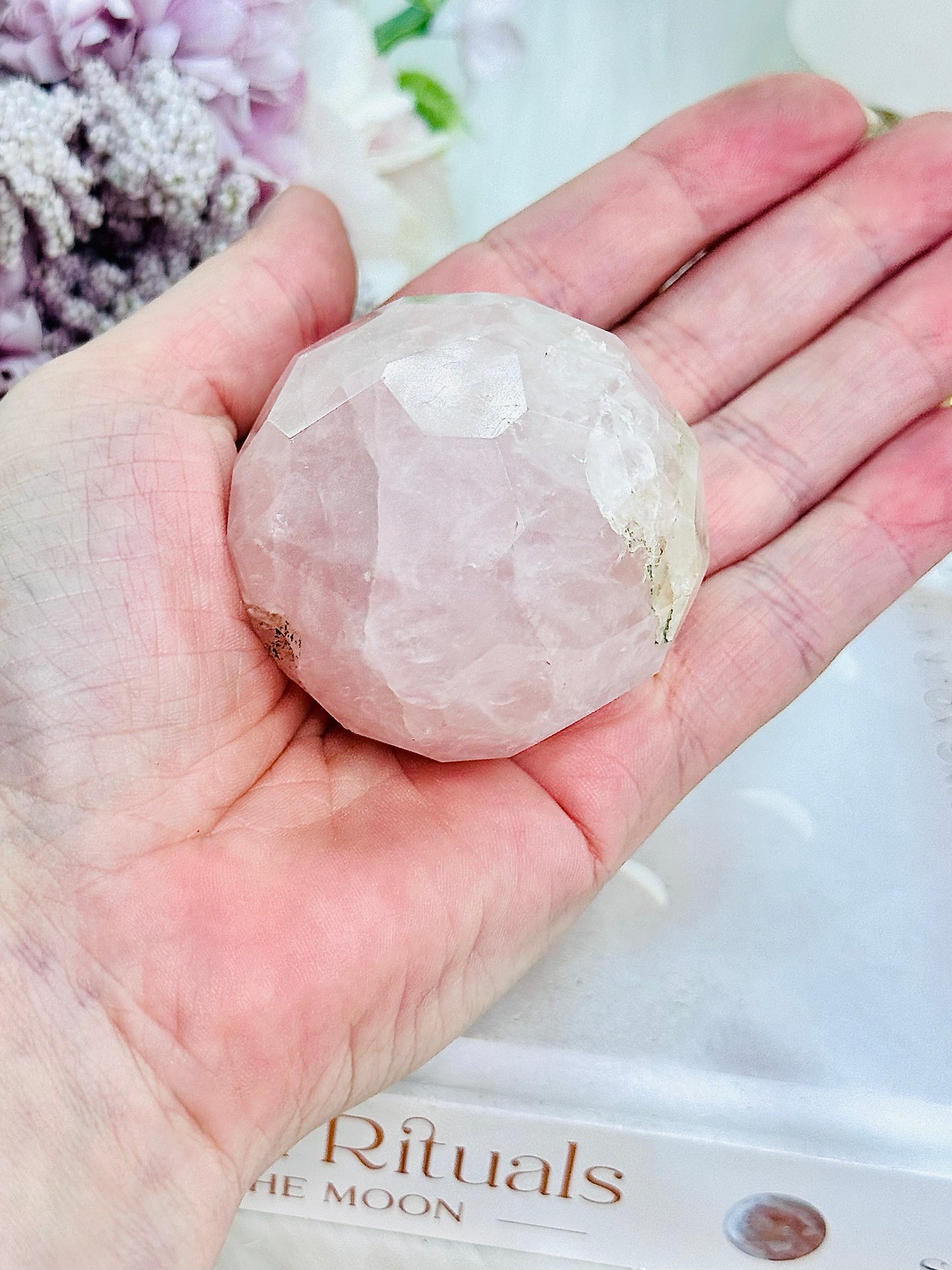 Beautiful Faceted Rose Quartz Sphere 5cm with Natural Imperfections