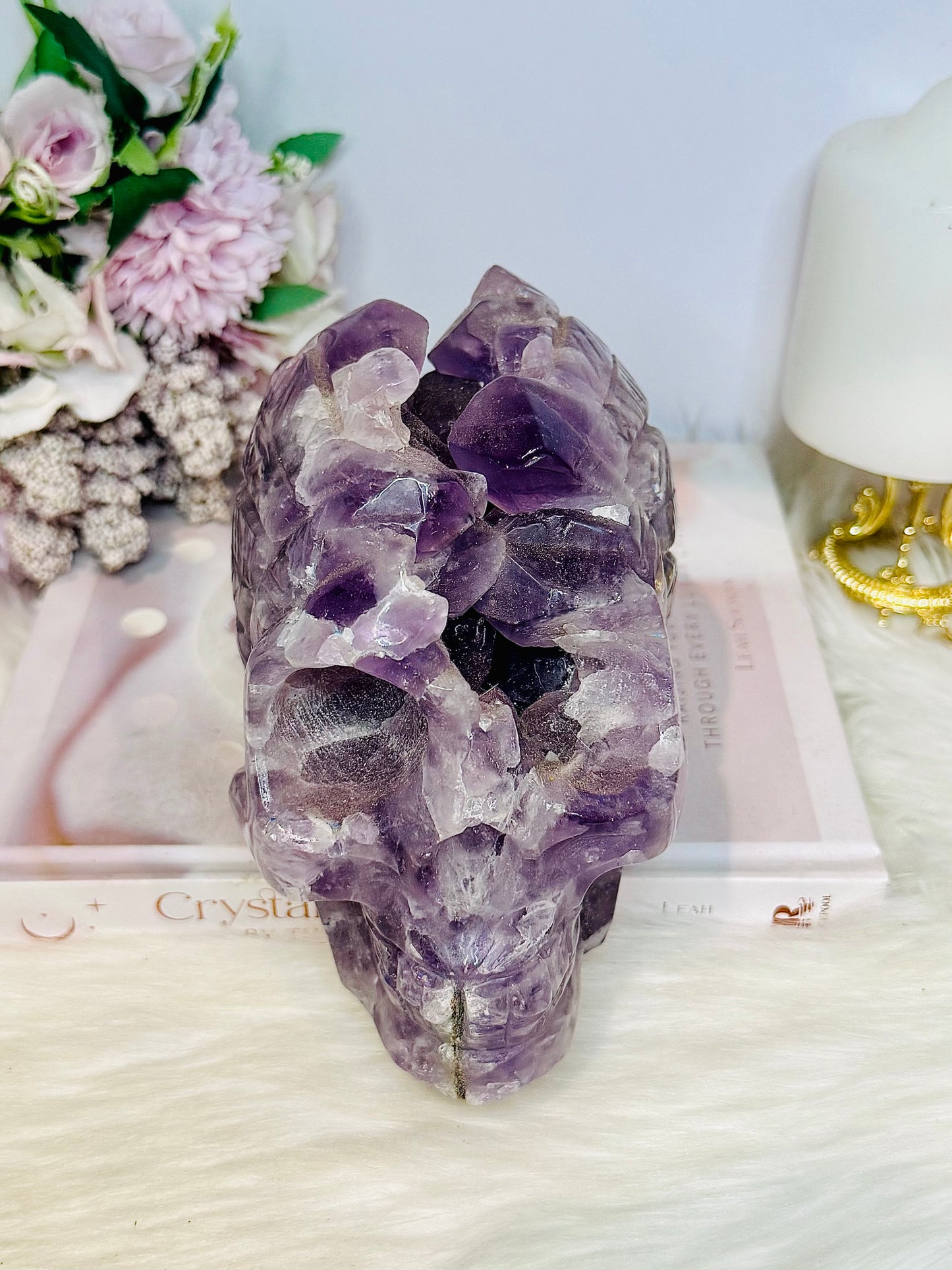 Huge Amethyst Druzy Carved Skull 18.5cm 2.46KG
