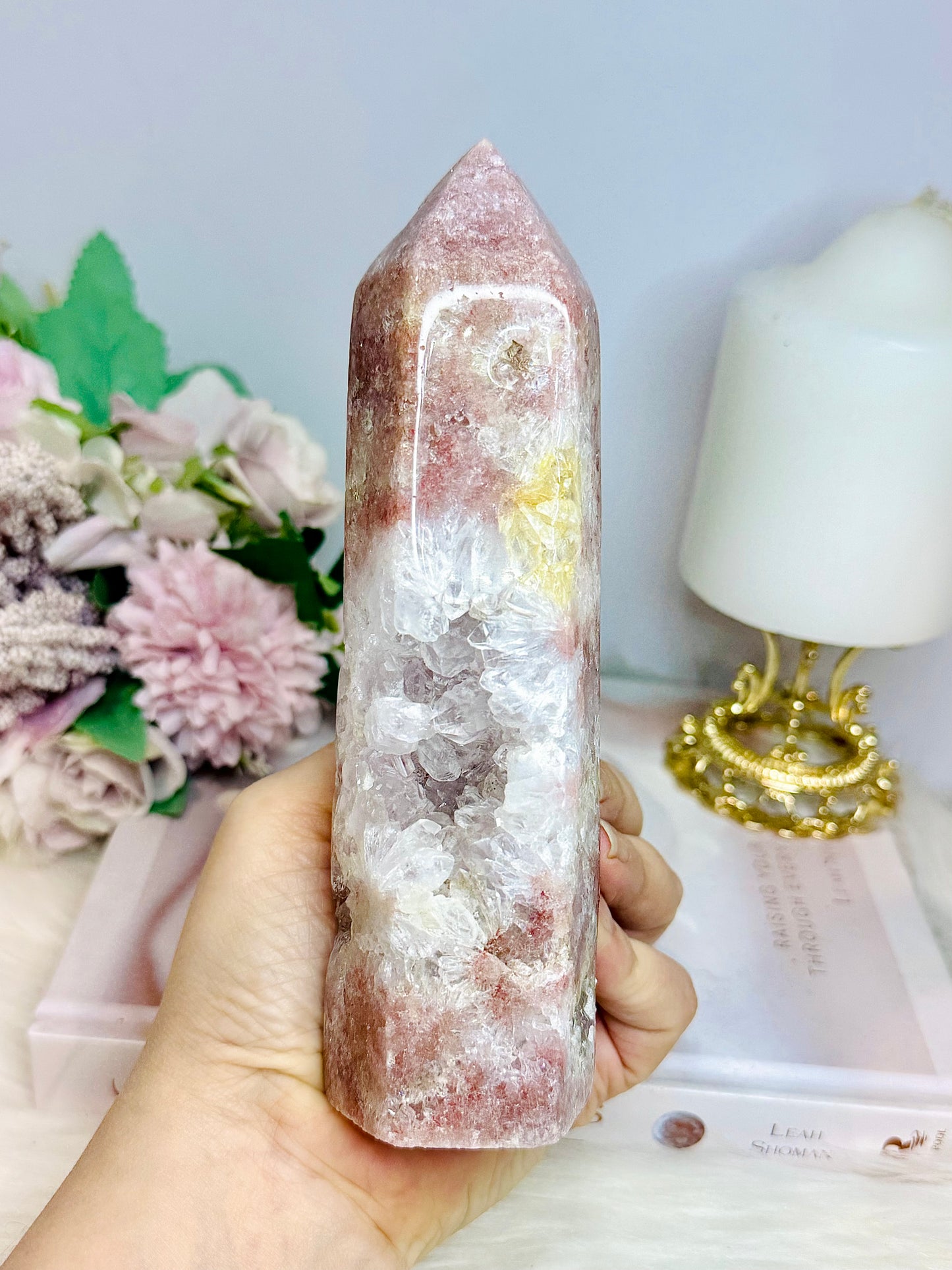 High Grade Druzy Pink Amethyst Tower 16.5cm 546g