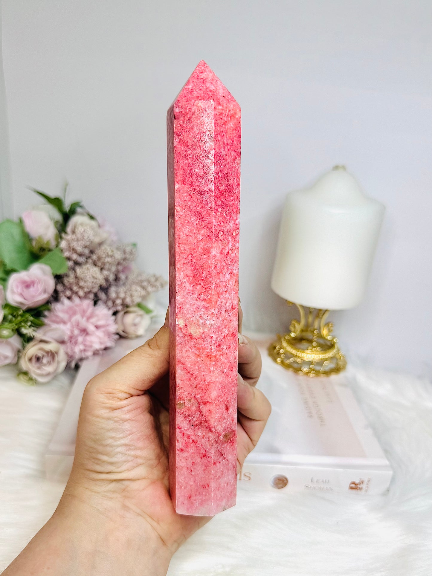 Large Thulite Tower with Epidote Inclusions 20cm