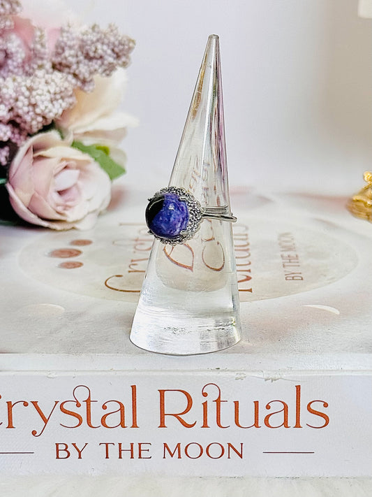 Beautiful Charoite Adjustable Ring In Gift Bag