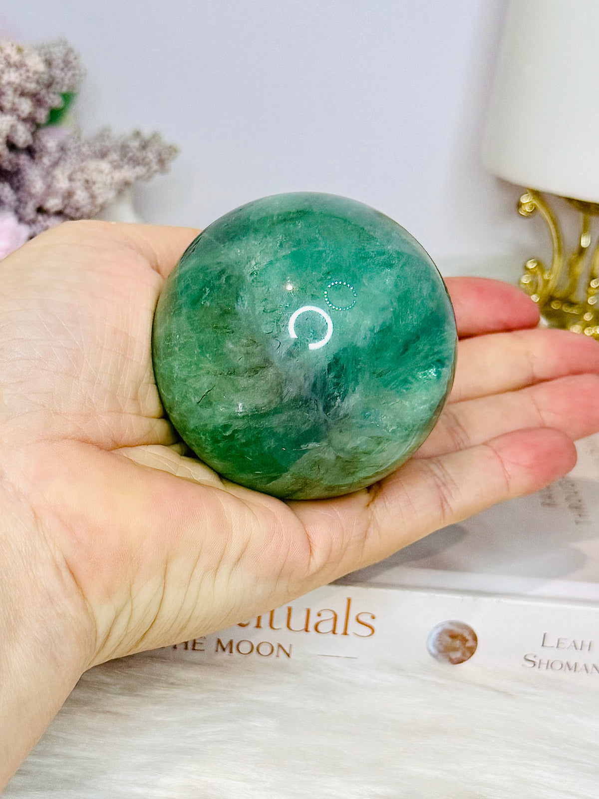 Green & Purple Fluorite Sphere on Stand 372g