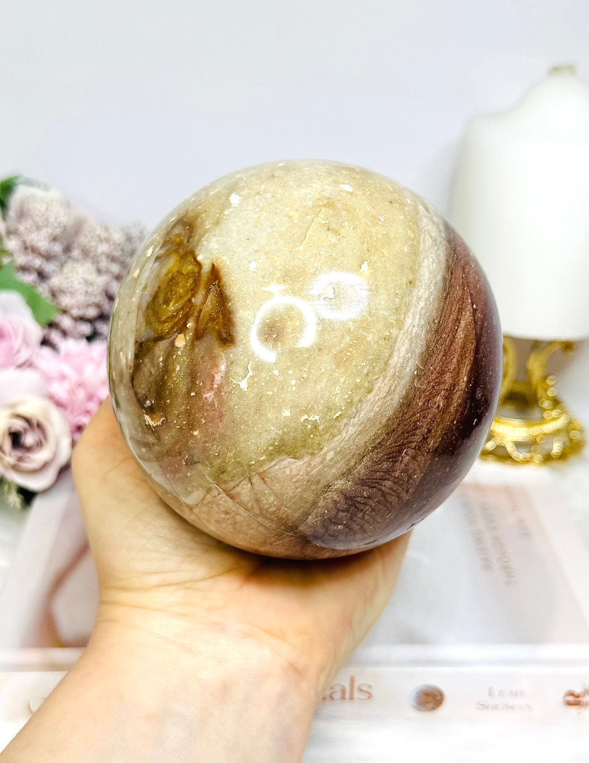 Large Chocolate Calcite Sphere On Stand 1.3KG