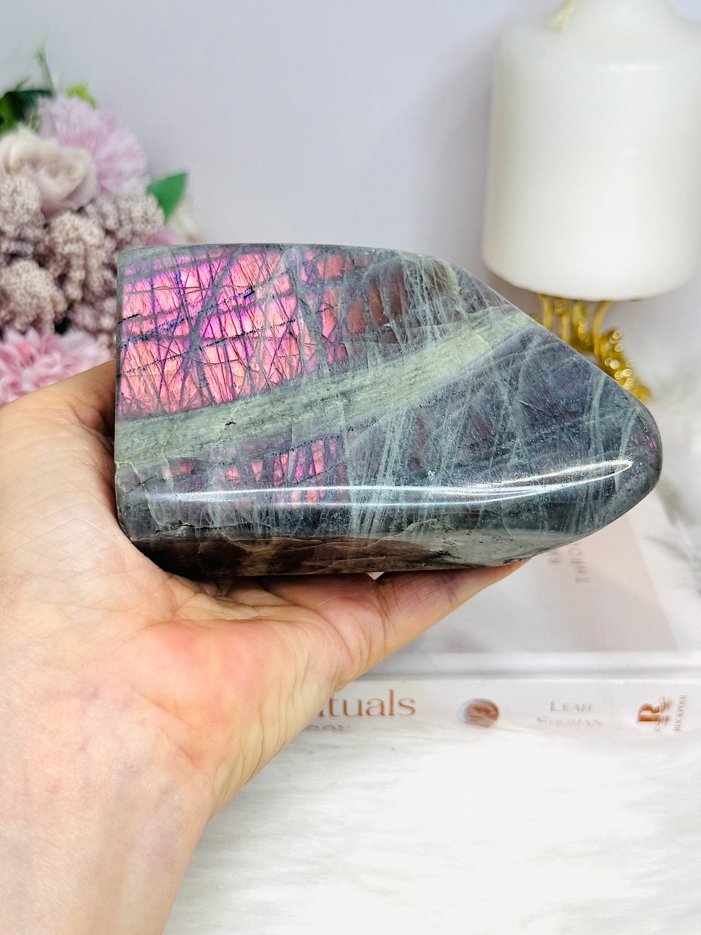 Natural Large Pink & Purple Flash Labradorite Freeform 11cm 610g