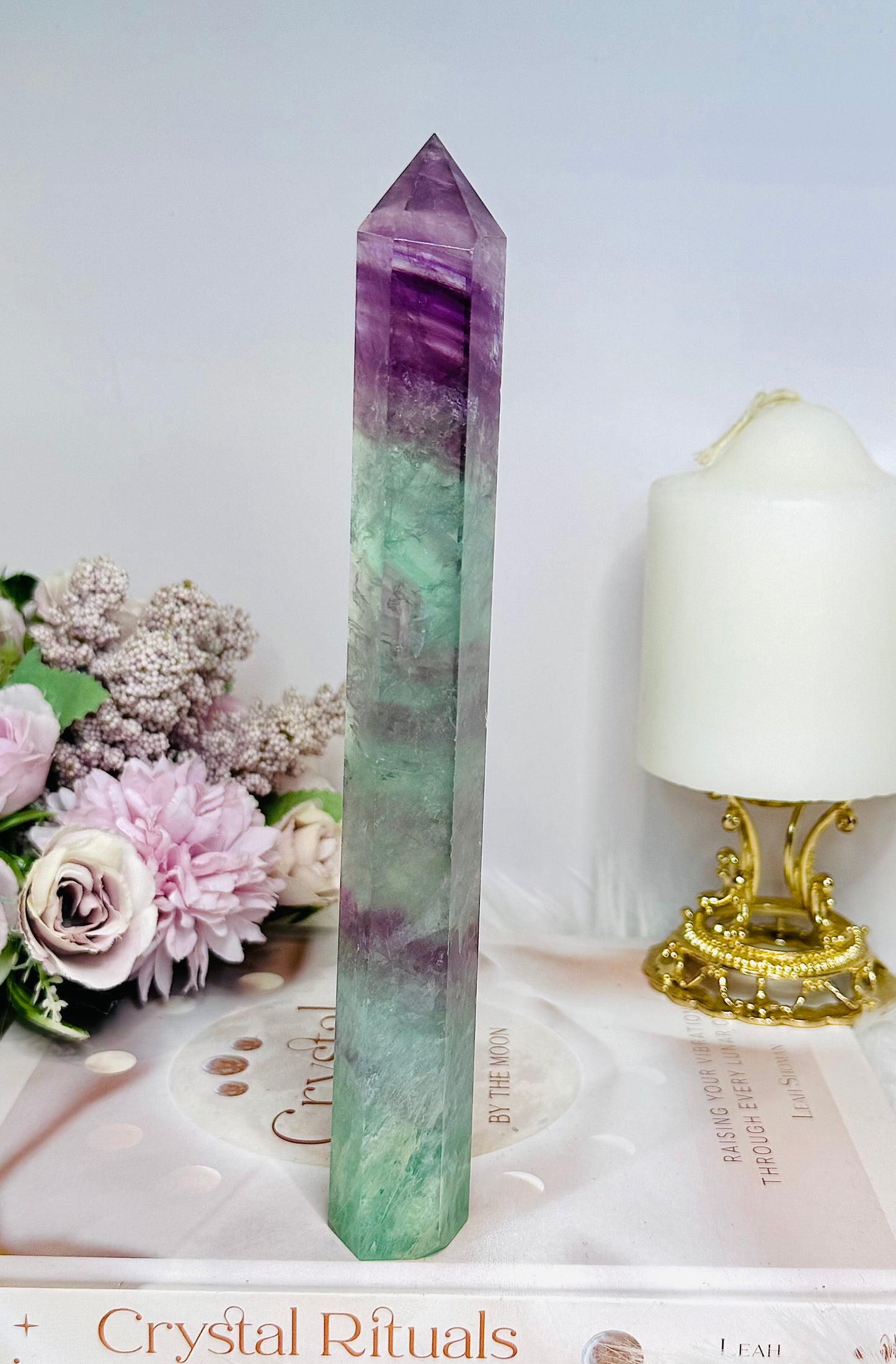 Tall Watermelon Fluorite Tower 20.5cm with Rainbows