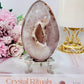 Large 503gram Druzy Agate Carved & Polished Egg On Stand From Brazil