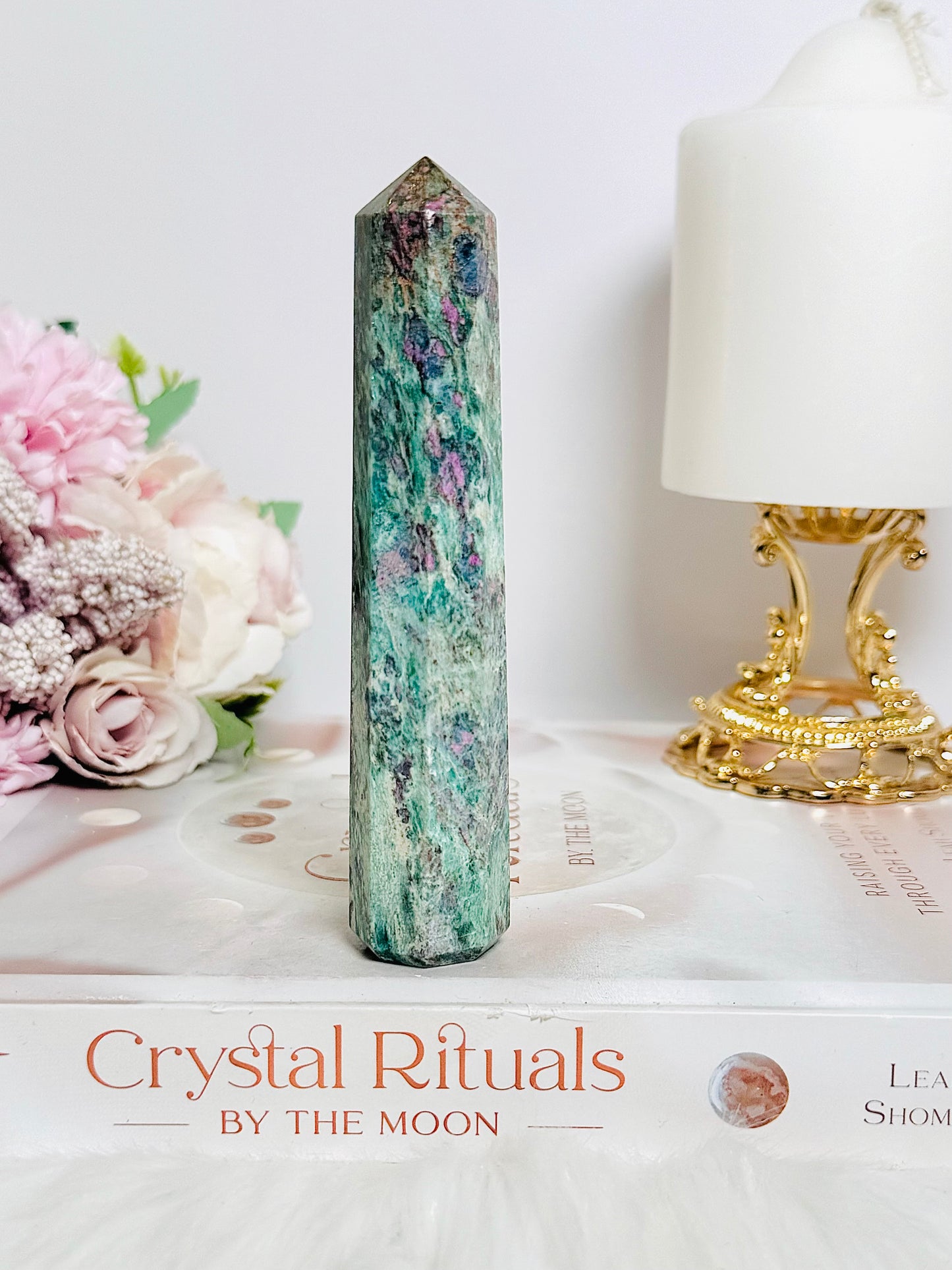 Natural 14cm Tall Ruby Fuchsite Obelisk | Tower