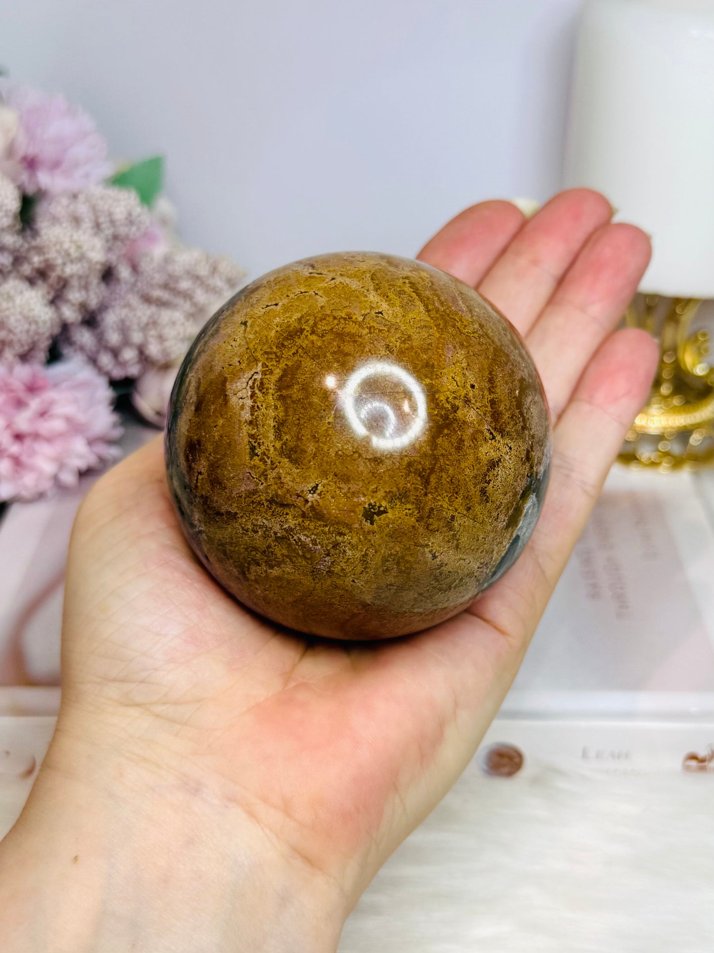 Large Ocean Jasper Sphere On Stand 516g