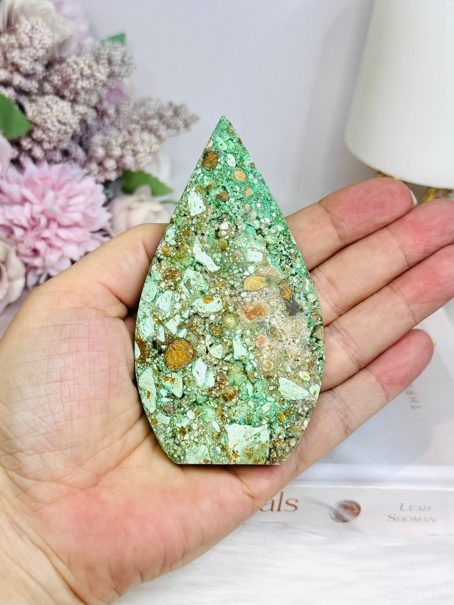 Variscite Carved Flame 10cm on Stand (does not stand alone)
