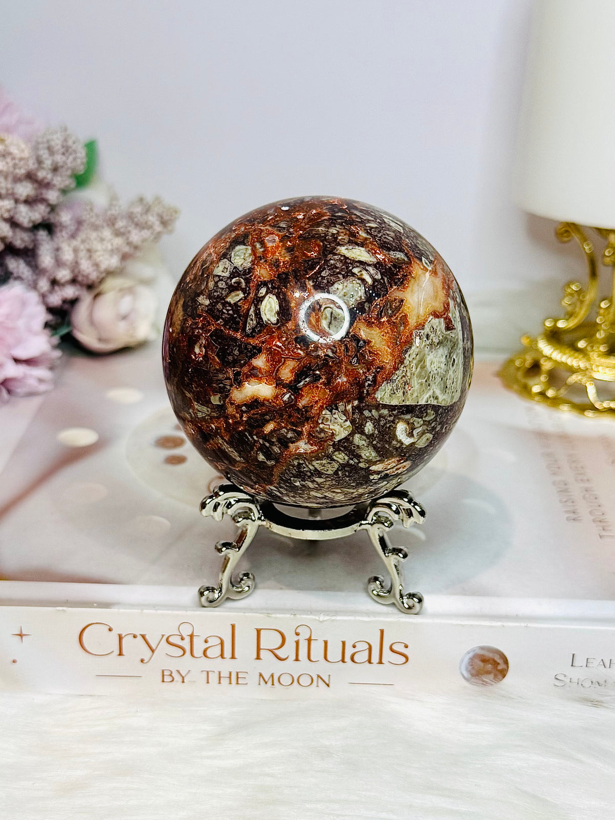 Large Money Agate Sphere on Stand 423g