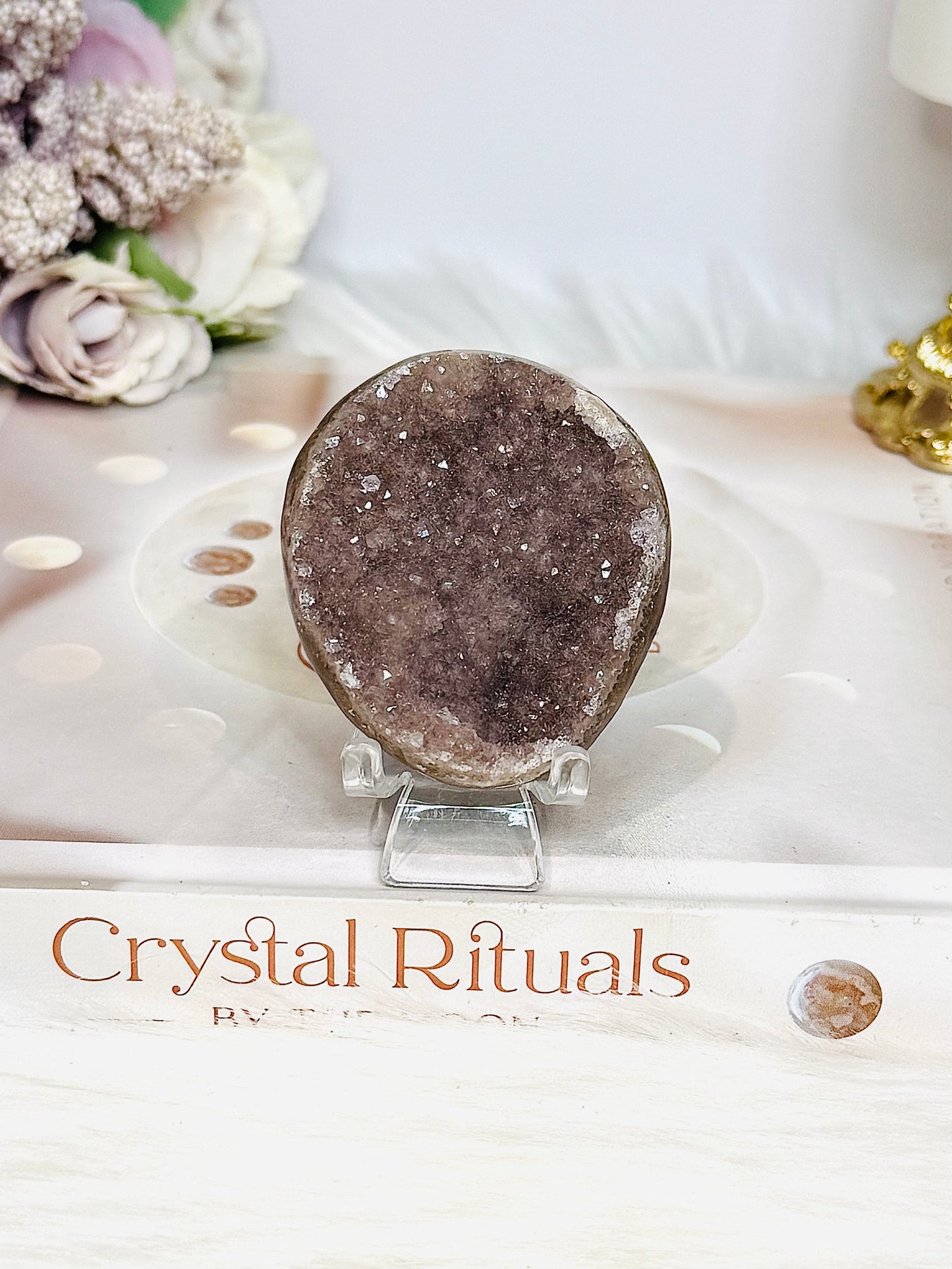 Amethyst Cluster Palm Stone (stand is display only)