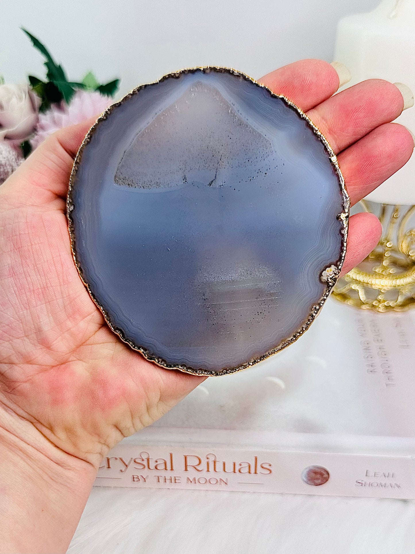 Gorgeous 10cm Gold Plated Agate Coaster | Slab From Brazil