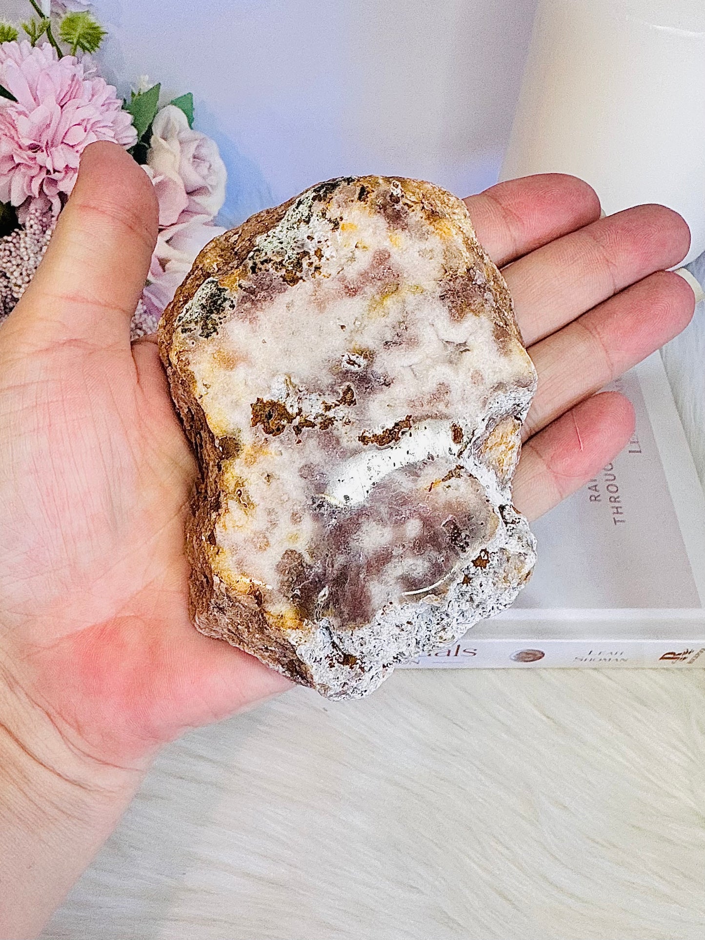 Chunky 10cm Thick Druzy Pink Amethyst Slab From Brazil