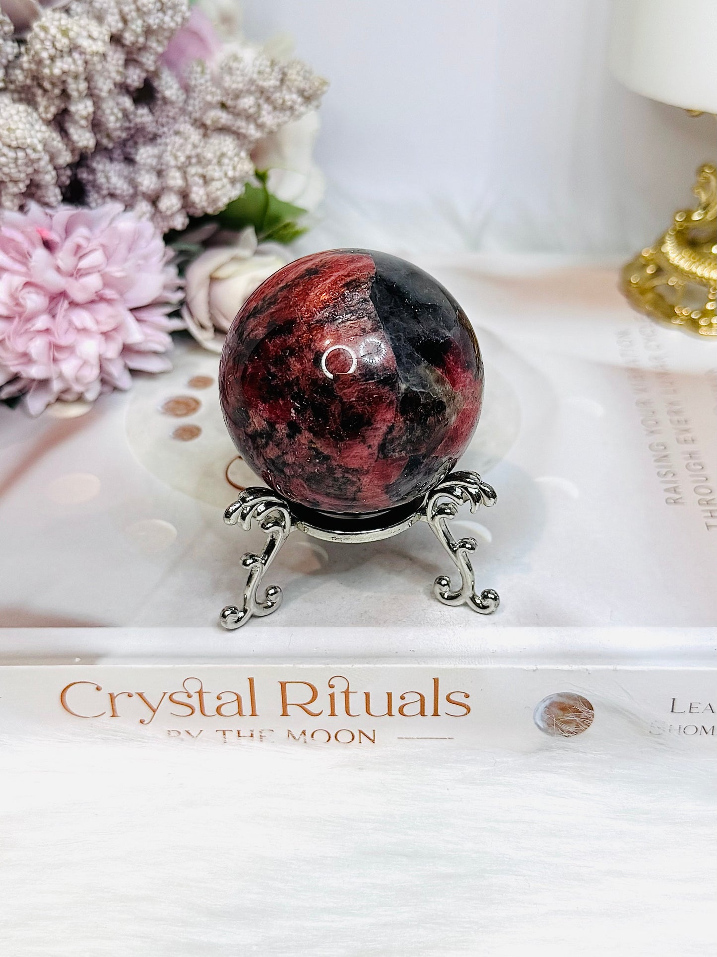 High Grade Rhodonite Sphere On Stand 212g