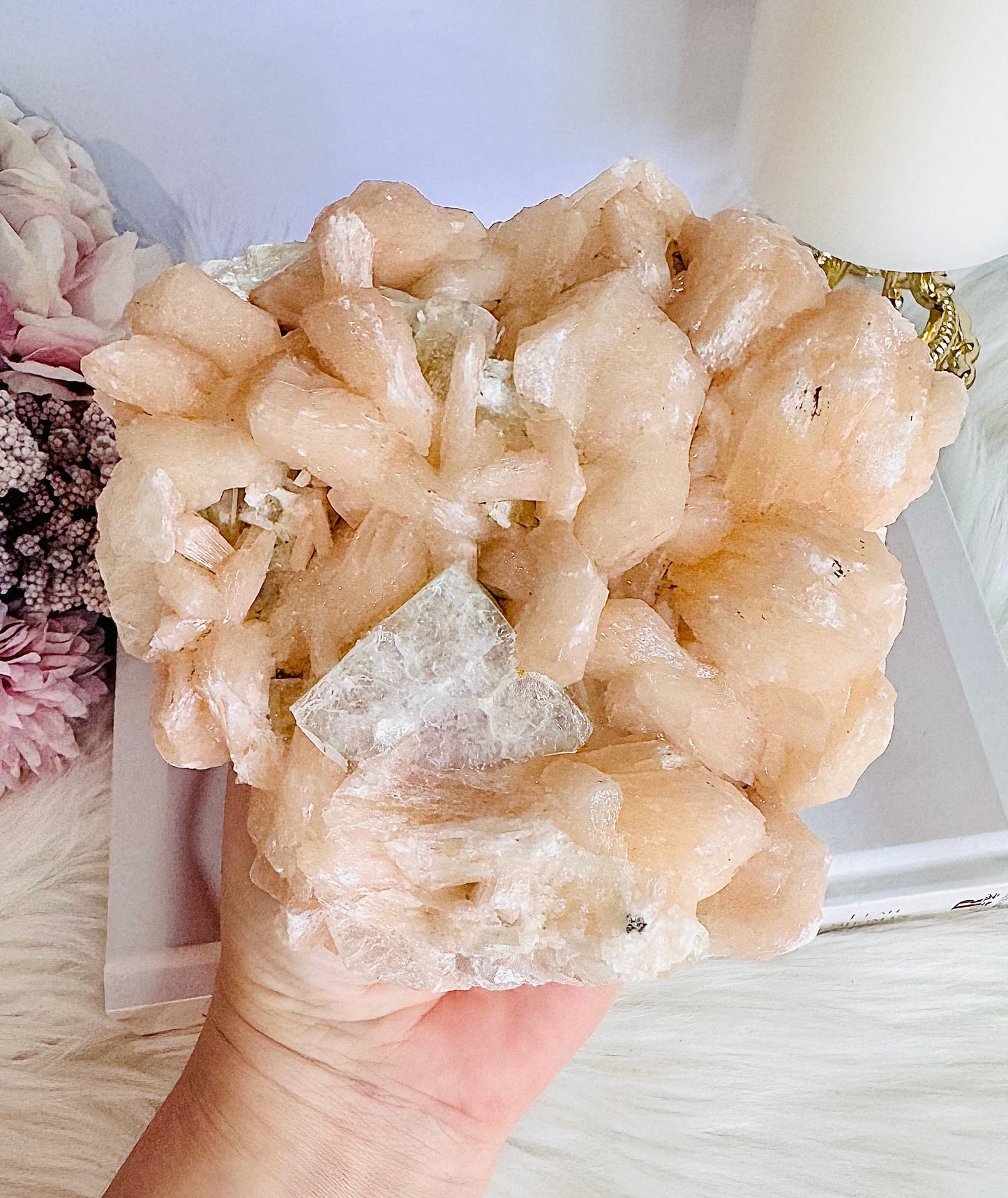 Stunning Large 1.08KG Natural Peach Apophyllite X Stilbite Specimen