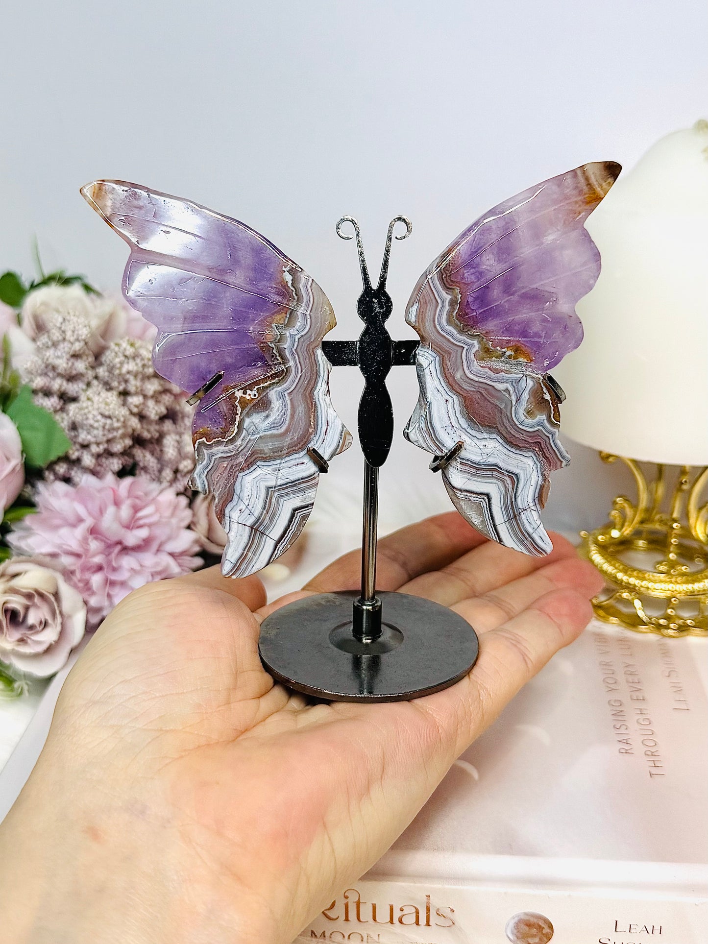 Crazy Lace Amethyst Wings on Stand 12cm