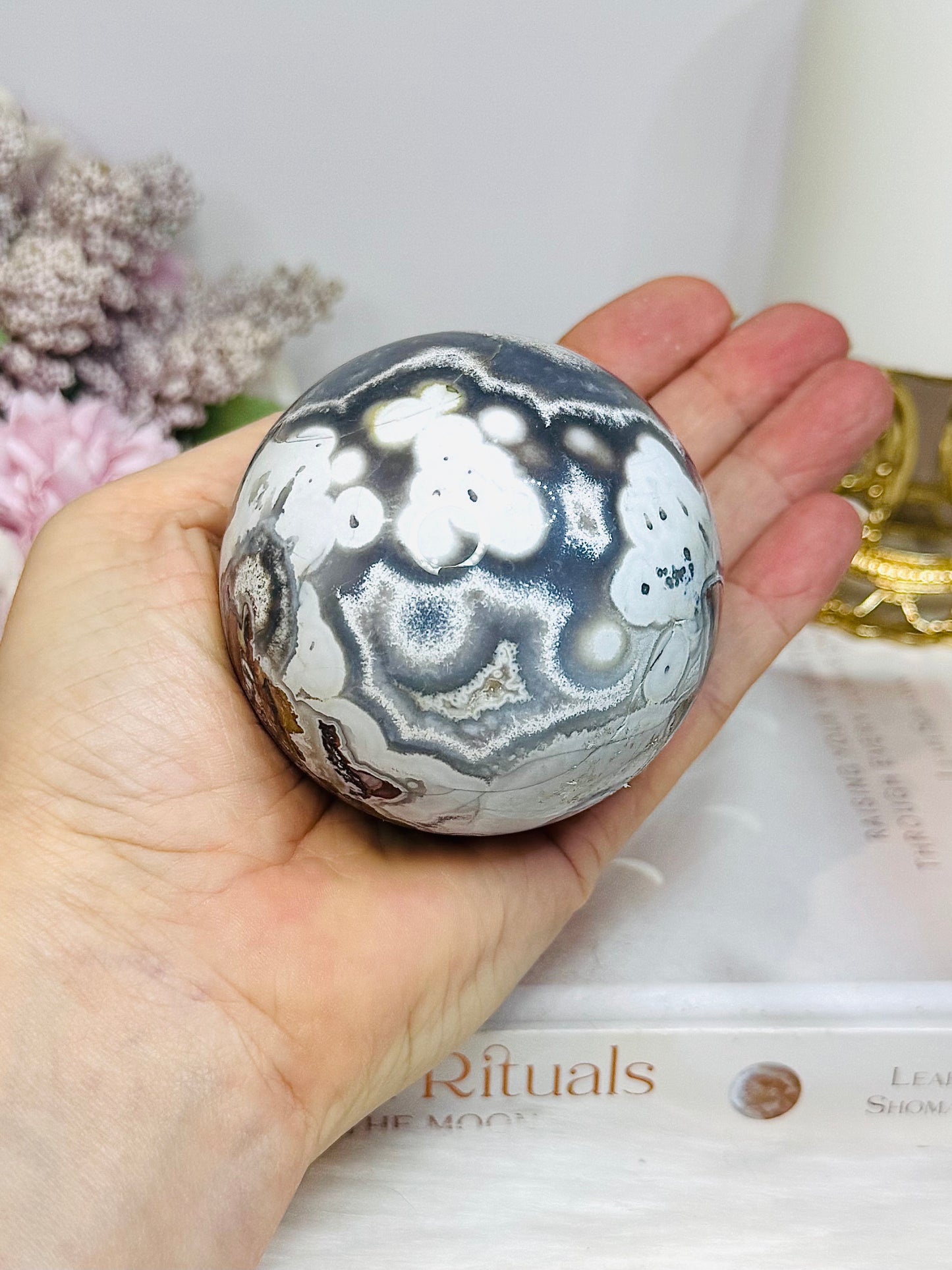 Large Mexican Crazy Lace Agate Druzy Sphere On Stand 425g