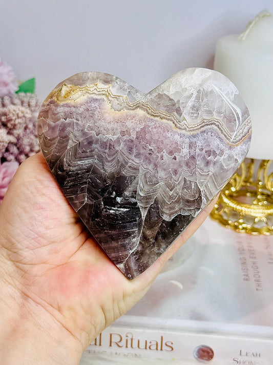 Large Amethyst X Agate Carved Heart on Stand