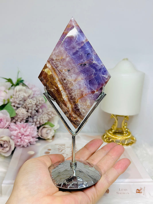 Large Crazy Lace Amethyst Diamond on Stand 18cm