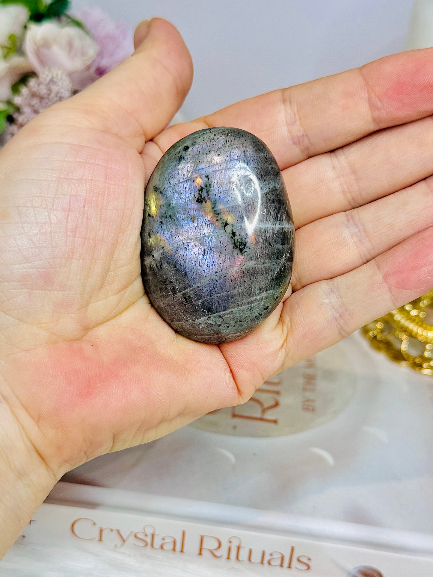 Labradorite Palm Stone with Purple Flash