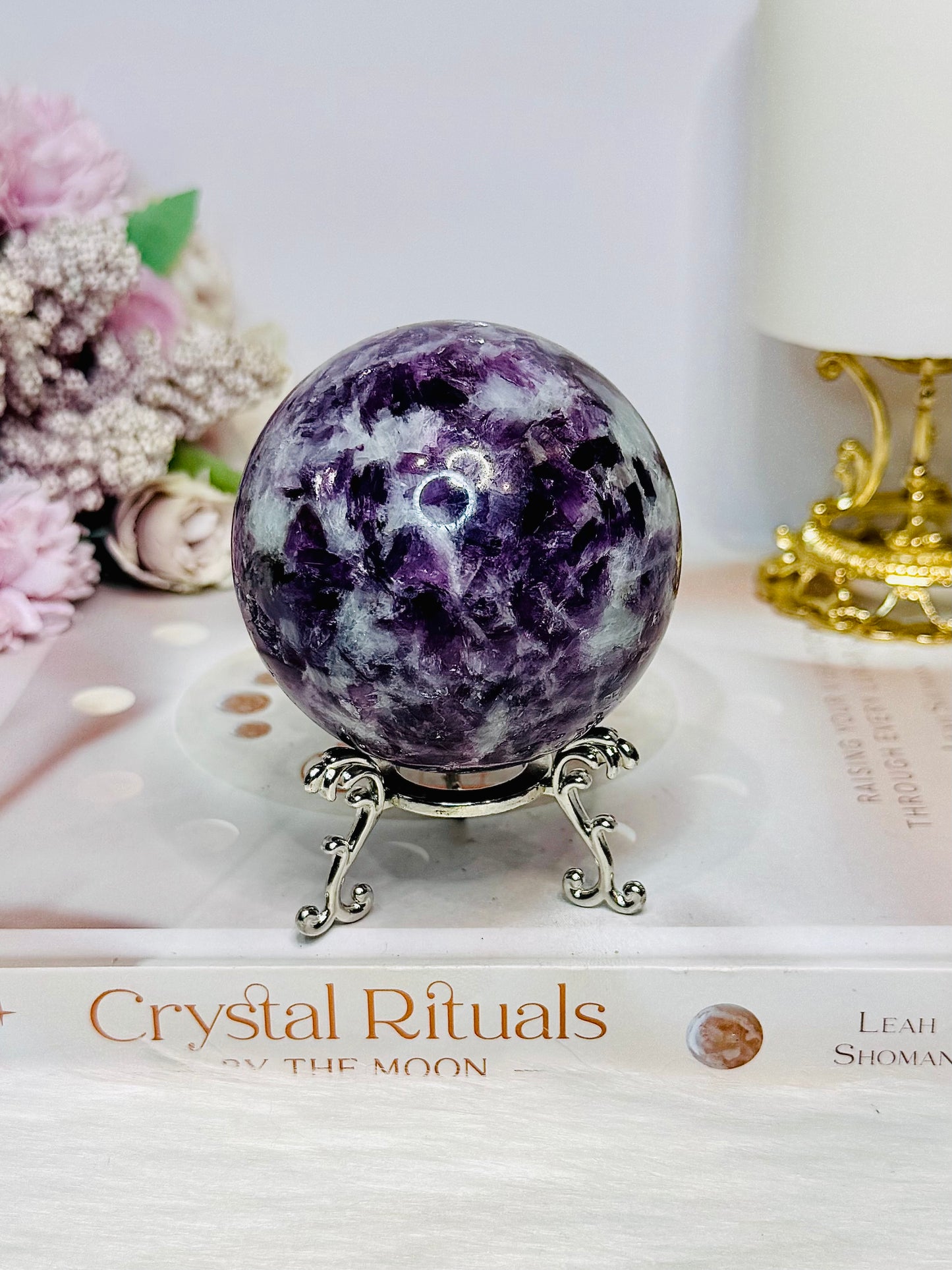 Large Lepidolite | Purple Mica Sphere on Stand 419g
