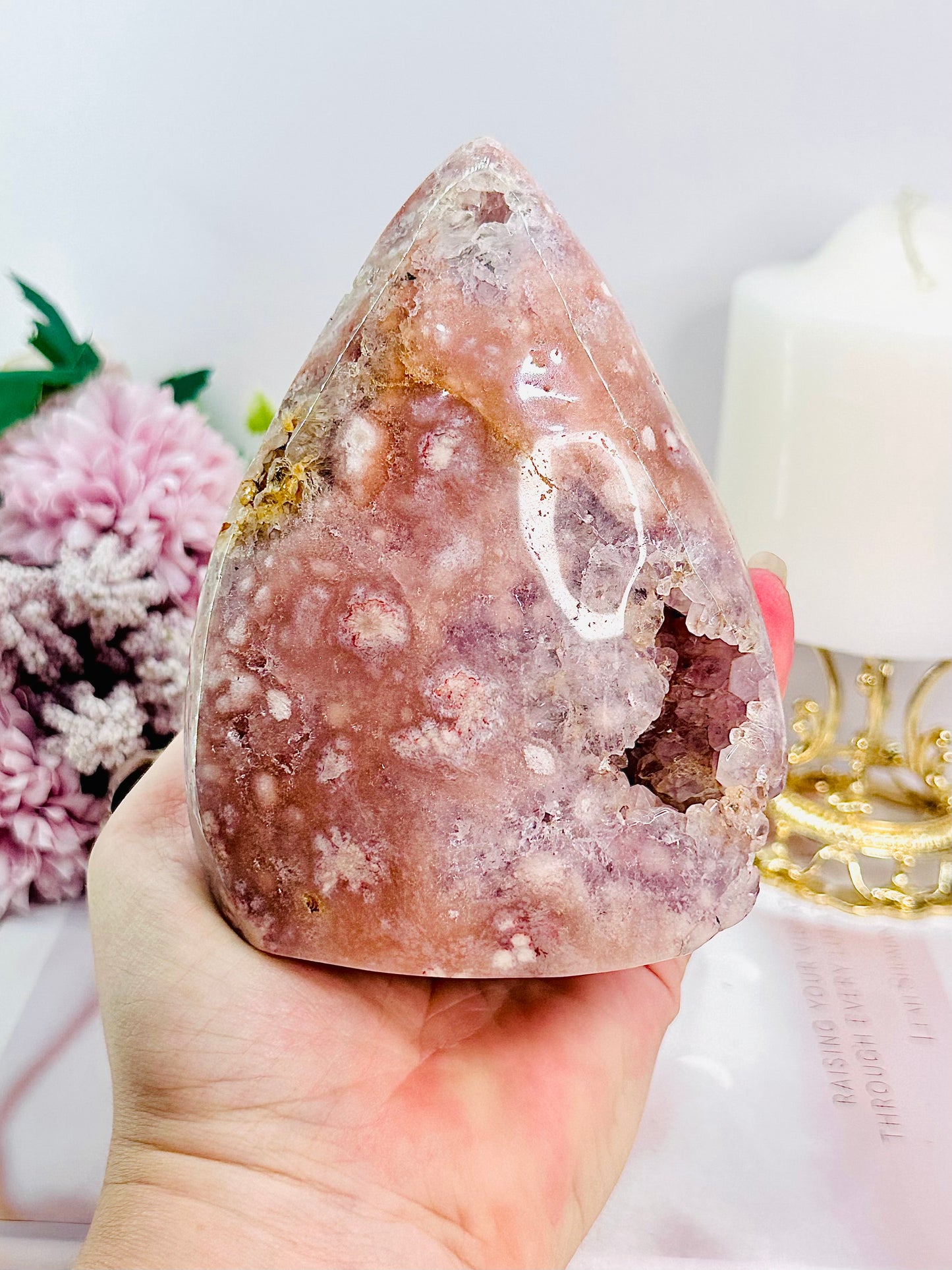 ⚜️ SALE ⚜️ WOW!!! Classy & Absolutely Fabulous Large 13cm 603gram Rare Druzy Pink Amethyst X Flower Agate Freeform | Flame