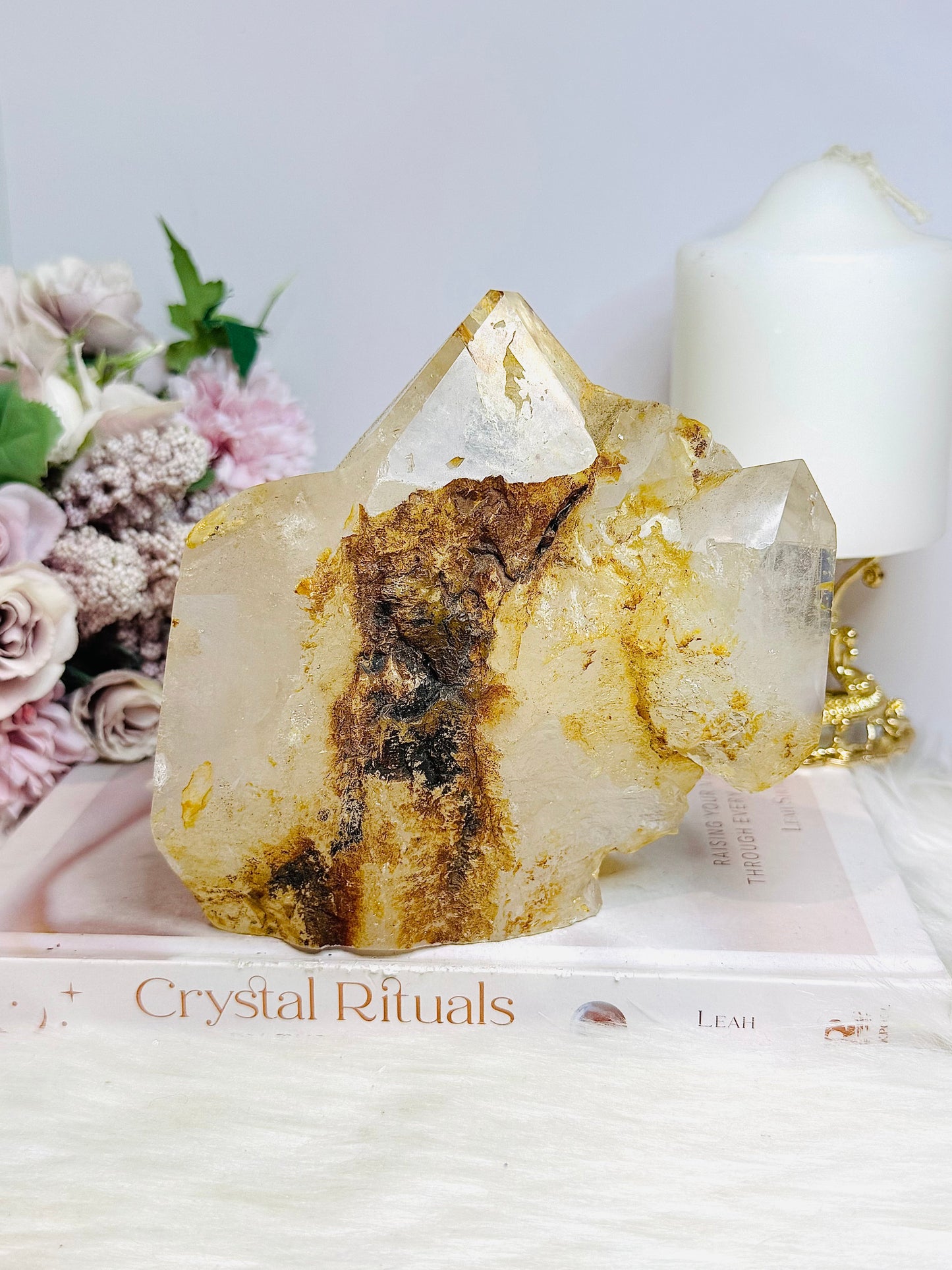 Natural Large Golden Healer Quartz Freeform with Rainbows 1.45KG 13.5cm