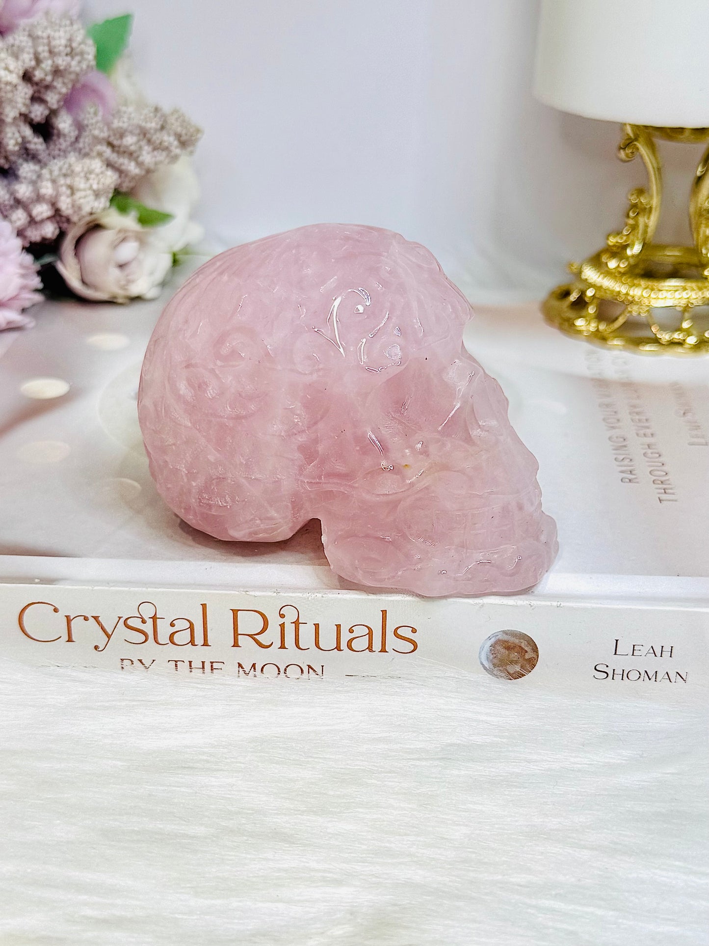 Large Rose Quartz Filigree Skull 8.5cm 407g