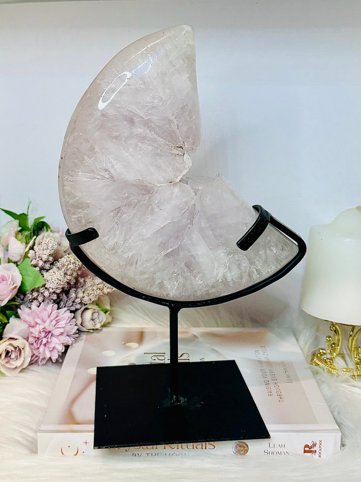 Huge Amethyst Carved Druzy Moon On Custom Stand 2.2KG 28cm (Inc stand)