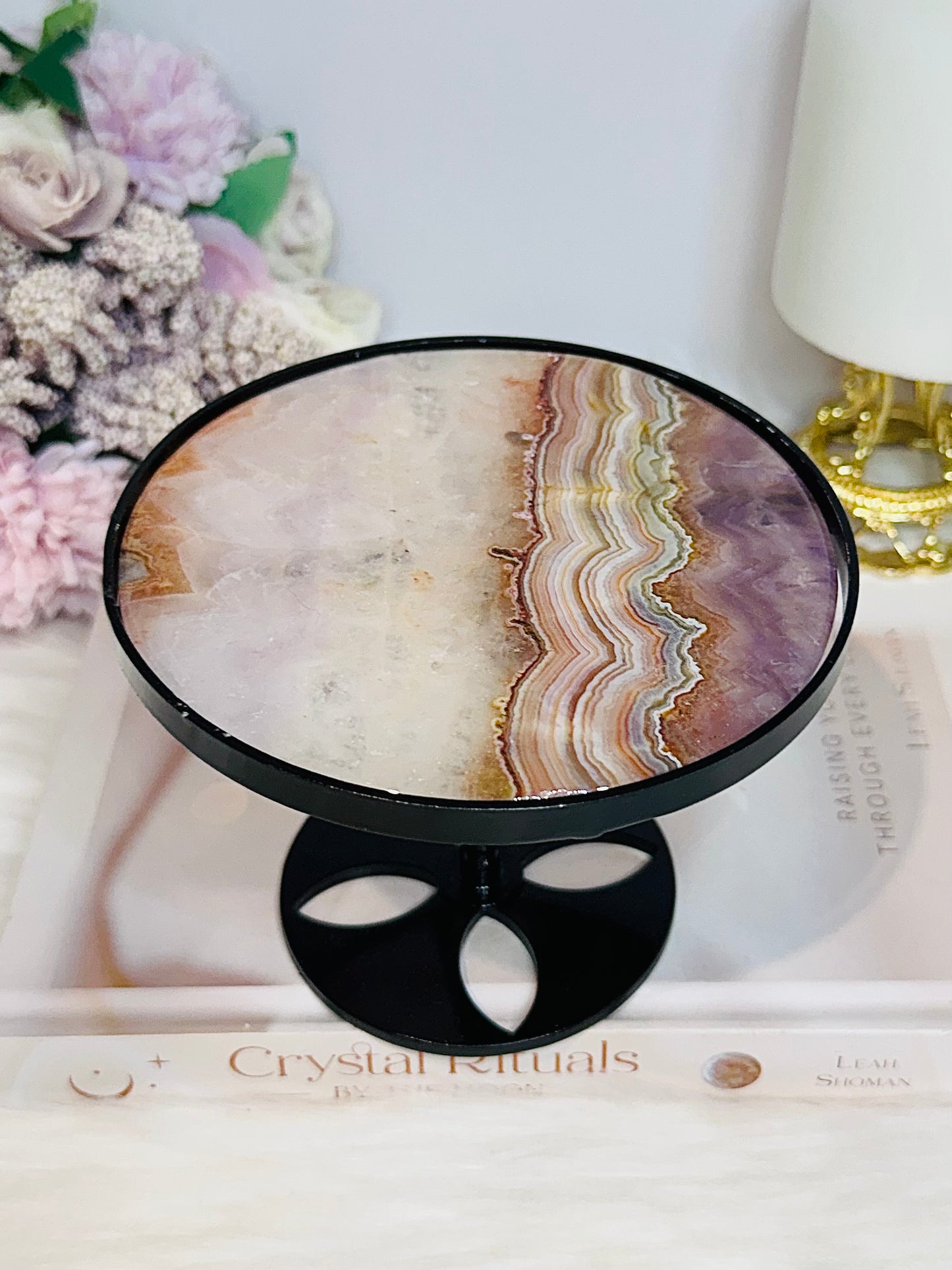 Crazy Lace Amethyst Spinning Top Small Table H:10cm W:12cm
