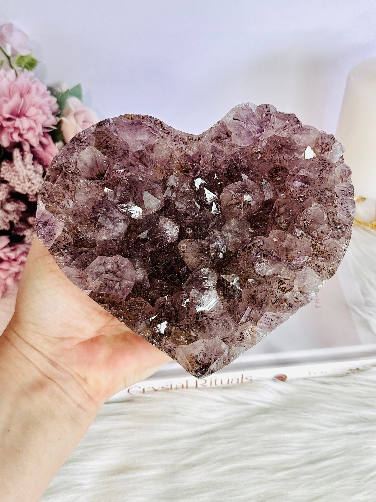 Huge 15cm 1.44KG Amethyst Cluster Carved Heart From Brazil