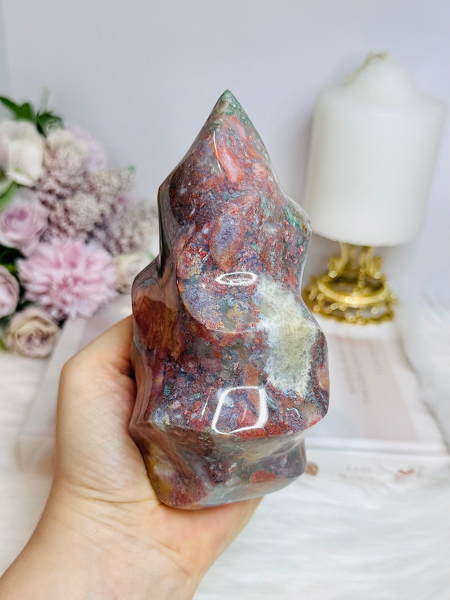 Large Ocean Jasper Carved Flame 14cm 706g