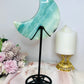 Large Sky Blue Quartz Carved Chunky Moon On Stand 25cm 502g