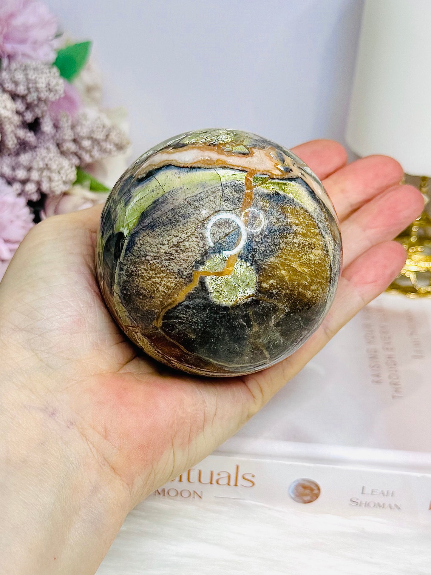 Large Money Agate Sphere on Stand 510g