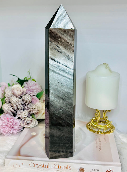 Huge Silver Sheen Obsidian Tower 26cm 1.17kg