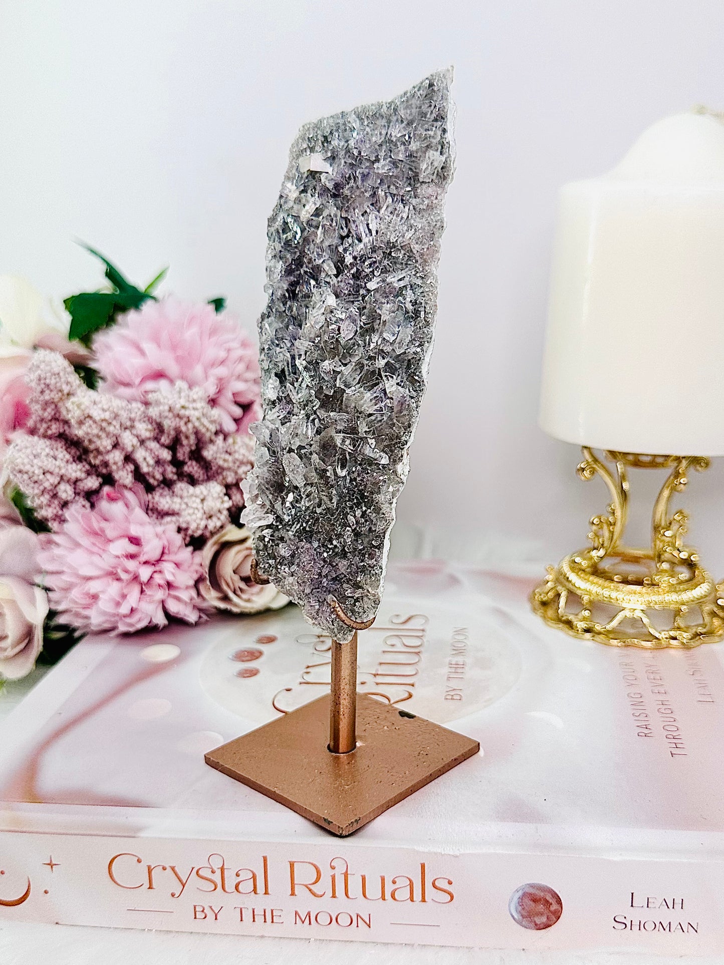 Absolutely Beautiful Natural Zeolite Slab | Slice on Rose Gold Stand 16cm From Brazil