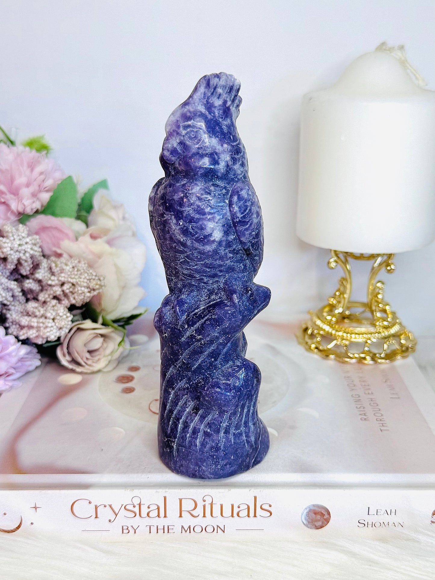 Large 15cm Lepidolite Carved Cockatoo Bird