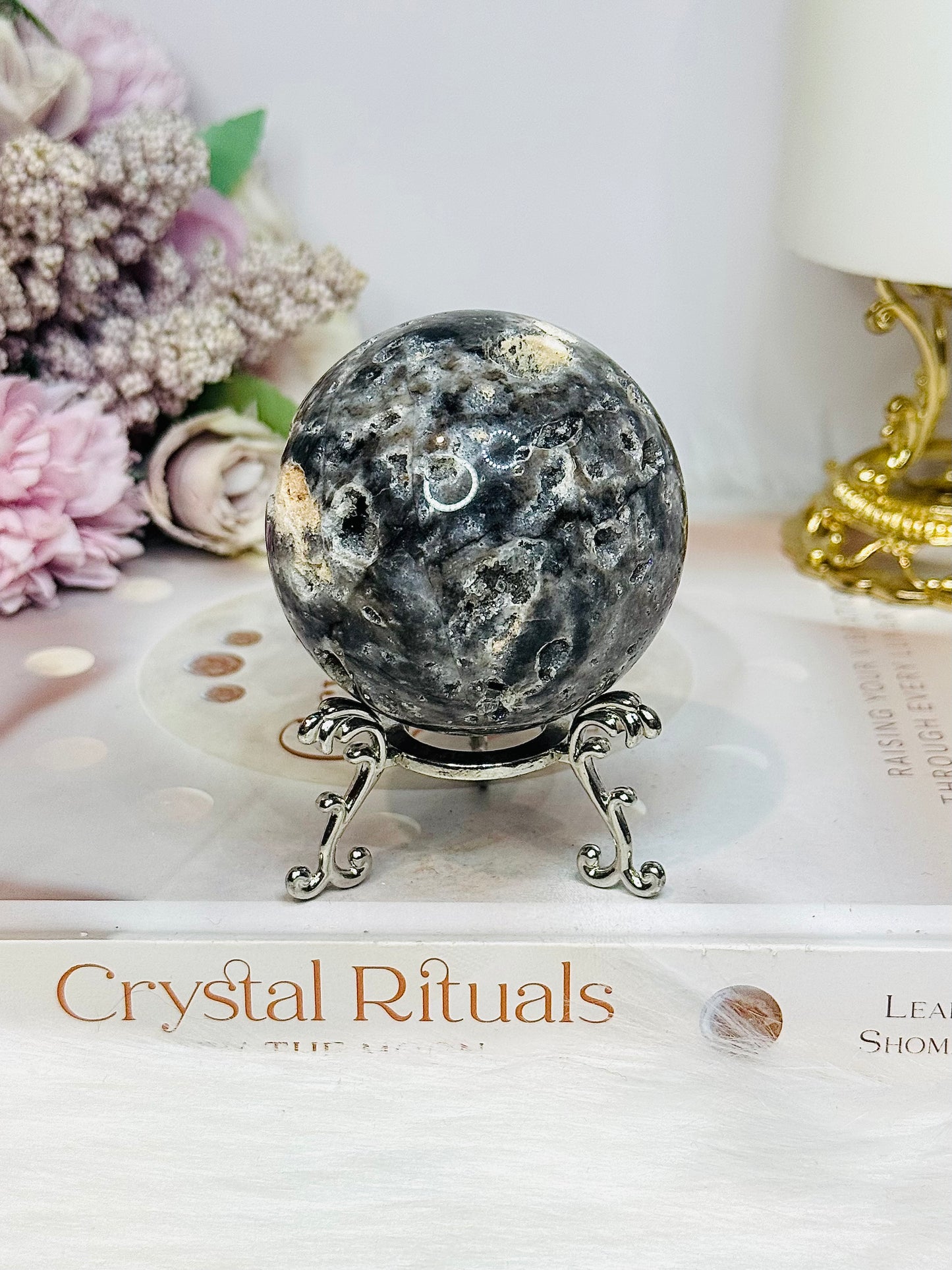 Druzy Black Sphalerite Sphere on Stand 260g