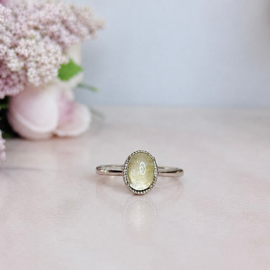 Silver Prehnite Adjustable Ring in Gift Bag